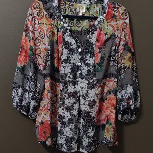 Anthropologie Fig and Flower Floral Top SIZE MEDIUM